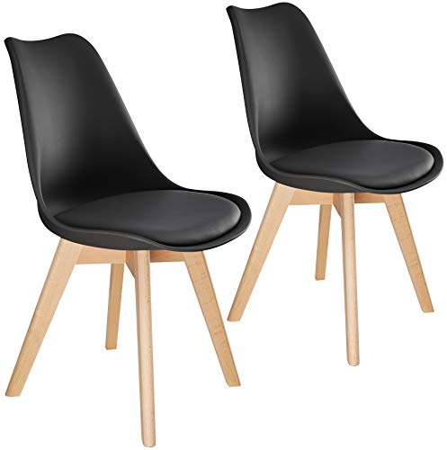tectake® 2er Set Esszimmerstühle, Stühle, Küchenstühle modern, Essstühle, Stuhl Wohnungseinrichtung skandinavisch, Küchenstuhl oder Esszimmerstuhl, Holzstuhl, Esszimmermöbel - schwarz/schwarz, 2er Set