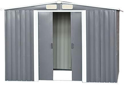 Panana Sheds 8 x 6ft Tool Storage House Metal Garden Apex Roof Storage Shed Door at 8ft side (Grey)