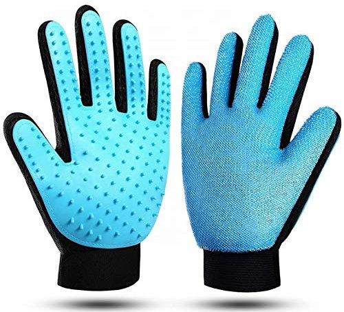 Premium Magic Brush Fellpflege-Handschuh für Hund, Katze und Pferd I Tierhaarentferner praktische Fellwechsel Zubehör Bürste zum Entfernen für Kurze und Lange Tier-Haare (Hellblau, Rechts)