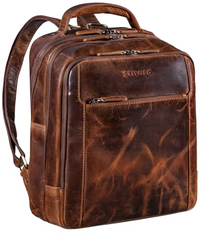 STILORD 'Kobe' Business Rucksack Leder Groß und Breit ideal als Lehrer Rucksack Schulrucksack Backpack Laptoprucksack mit vielen Fächern aus Echtem Vintage Leder, Farbe:kara - cognac