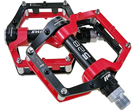 Shanmashi - Pedali per bicicletta in lega di alluminio, pedali per mountain bike, con tacchetti antiscivolo rimovibili 9/16