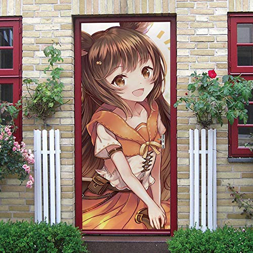 CBWRAW Door Mural 3D Manga Girl Modern Self-Adhesive Waterproof Wallpaper Door Decal Removable Vinyl Poster For Living Room Kids Boy Girl Bedroom Dormitory Decoration 30.3“X78.7