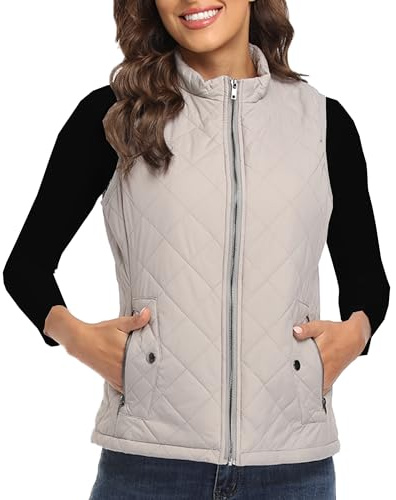 MISS MOLY sans Manche Gilet Femme Ultra Légère Veste Manteau Parka Blouson Zippée Hiver S Gris Clair