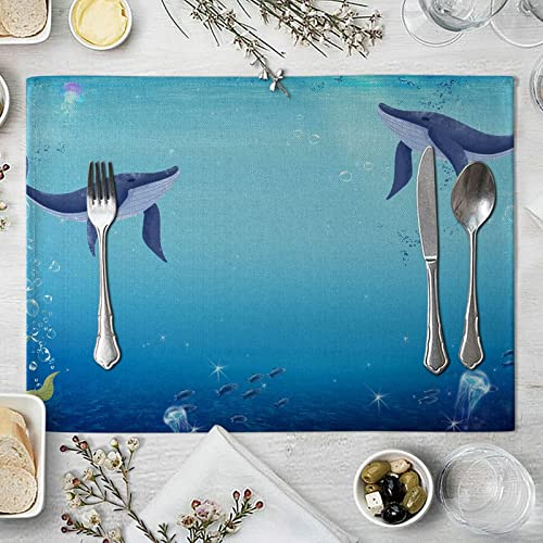 Daesar Tischset Baumwolle, Platzset 2er Set Waschbar 42x32 Unterwasserwelt Delfin Muster Platzdeckchen rutschfest für Glastisch Esstisch Holztisch