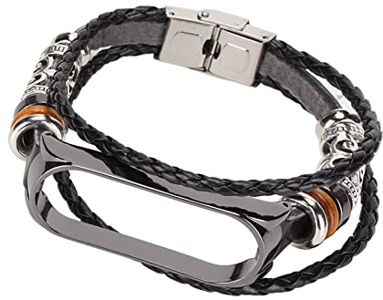 BigKing Bracelets Smartwatch, Bracelet en Cuir Compatible Compatible avec Les Bracelets Xiaomi Mi Band 6 Bracelets de Style Ethnique rétro(Noir)