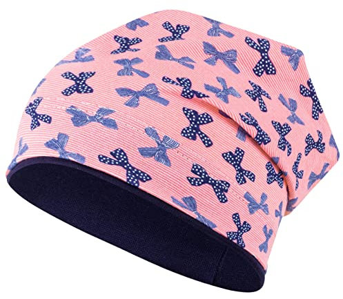 Mädchen Mütze Beanie Übergangsmütze Erdbeeren Blumen Frühling Herbst, Größe: 54/56, Farbe: Rosa-Dunkelblau