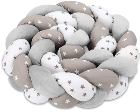 Totsy Baby Kuschelkissen Kinder Kissen Deko 300 cm- flauschig Dekokissen Kinderzimmer Kinderkissen Zierkissen geflochten Baumwolle Minky Grau Weiß Sterne