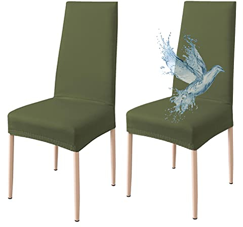 Poligino Stuhlhussen 2er Set Wasserdicht Stretch Universale Weich und Bequem, Stuhlbezug für Haus, Küche, Hochzeit, Restaurant, Party, Hotel, Zeremonie, Bankett - Grün