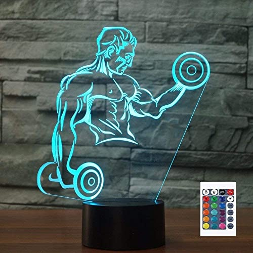SUPERRUIDALONG 3D Bodybuilder Fernbedienung 16 Farben Nachtlichter Illusion Acryl LED Tisch Nachttisch Lampe Kinder Schlafzimmer Schreibtisch Dekor Geburtstag Geschenke Spielzeug für Kinder