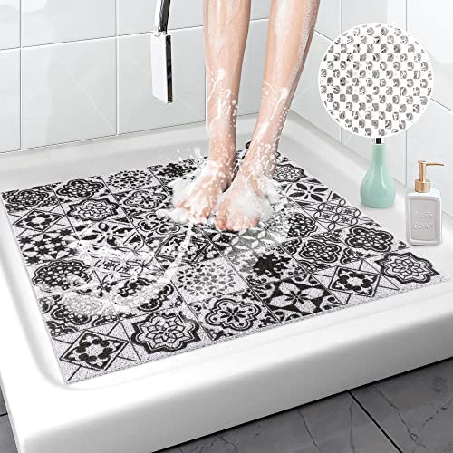 Lurowo Tapis de Douche Antidérapant, Tapis de Salle de Bain en Luffa avec Drainage, PVC texturé Tapis de Sol de Douche Séchage Rapide… (D, 60 * 60cm)