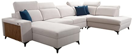 All4All Ecksofa mit Schlaffunktion Alicante VI - Wohnlandschaft XXL Sofa U-Form - Schlafsofa mit Bettkasten - Lamellen Metallfüße - verstellbare Kopfstützen - Polstersofa (Seite LINKS)