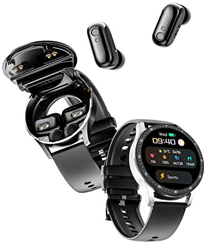 HYDZXINGW Montre intelligente avec écouteurs, 2 en 1 TWS sans fil BT5.0 avec écouteurs, moniteur de santé, sport, fitness, noir