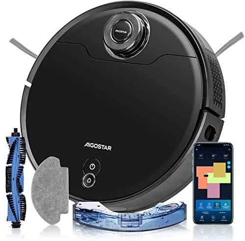 Aigostar Robot aspirador y friegasuelos, sistema inteligente de navegación láser LDS, 2700Pa, mapeo inteligente, especialista alfombras, pelo de mascotas. Wifi, Alexa y Google home