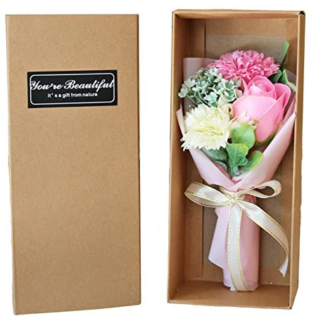 Jildouf Jabón Hecho a Mano - Ramo de Flores y Rosas Con Caja Regalo, Clavel Artificial, Flor Perfumada - Regalos para Mujeres, Jabón de Baño
