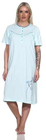 Normann Elegantes frauliches Damen Kurzarm Nachthemd,105 cm Länge, Knopfleiste am Hals, Farbe:hellblau, Größe:40-42