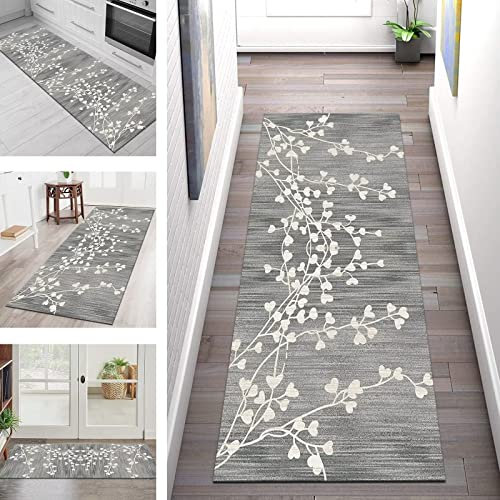 Teppich Läufer Lang Flur Küche rutschfest Teppichmatten Küchenläufer Modern waschbar Flurteppich 60X350CM Grau Abstrakt Teppichläufer Küchenteppich Meterware Esszimmer Schlafzimmer Wohnzimmer Matten