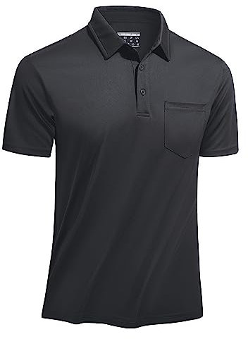 TACVASEN Herren Poloshirts Kurzarm Schnelltrocknend Polo Atmungsaktiv Sommershirts Golf Tee mit Brusttasche (XXL, Dunkelgrau)