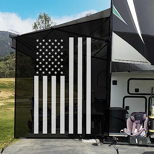 Tentproinc Wohnmobil-Vorzelt, Seitenschutz, 2,7 x 2,1 m, weiße amerikanische Flagge, schwarzes Netzgewebe, Komplettset, Campinganhänger, Vordach