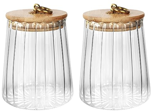 Yiter Lot de 2 grands bocaux en verre avec couvercles en bambou pour thé, café, sucre, épices, noix, farine, haricots, 700 ml (coniques)