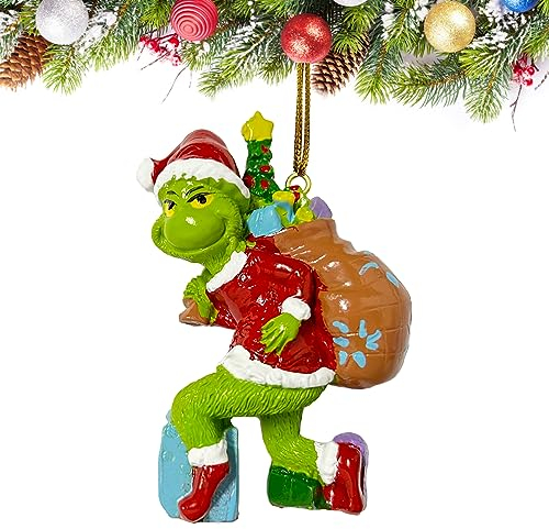 Grinch Weihnachtsdekorationen, 3D Grinch Weihnachtsbaumschmuck, Grinch Ornament, Weihnachtsbaum Anhänger, Weihnachtsbaum Dekoratione für Haus, Garten, Party, Festival (B)