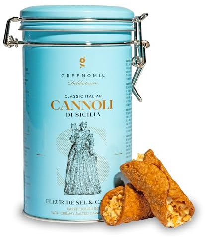 Greenomic - Cannoli-Siciliani - 200g - ideal als Geschenk - gefüllt mit zarter Salz-Caramel-Cremefüllung - einzeln verpackt in charmanter Geschenkdose - italienisch-sizilianisches-Gebäck
