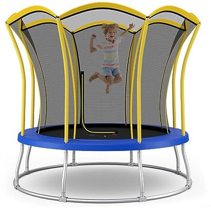 SPOTRAVEL Outdoor Trampoline with Enclosure Net, Safety Pad and Galvanized Steel Springs, Recreational for Kids & Adults (10FT, Yellow)