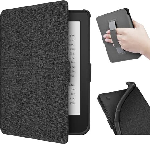 ERUNTO Schutzhülle für 15,2 cm (6 Zoll) Kobo Clara 2E (veröffentlicht im Jahr 2022)/Tolino Shine4, TPU-Hülle mit Stoffstruktur und Handgurt auf der Rückseite, magnetische Schutzhülle mit intelligenter