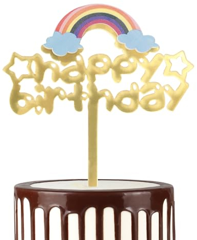 Mciskin Cartoon Happy Birthday Cake Topper Multicolor Acryl Cupcake Topper für Geburtstag Party Gold Cake Topper Happy Birthday für Mädchen oder Jungen Babys Gold Thema Kuchen Dekorationen Supplies