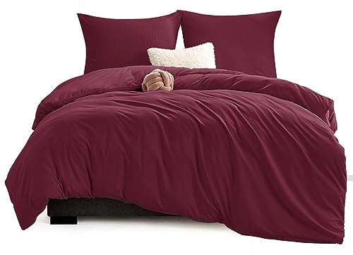 WAVVE Bettwäsche 240x260 3 teilig Weinrot Rot - Bettbezug 260 x 240 Set mit Kissenbezüge 65x65 cm, Bettwäsche-Sets 260x240 aus Mikrofaser mit Reißverschluss Weich und Bügelfrei