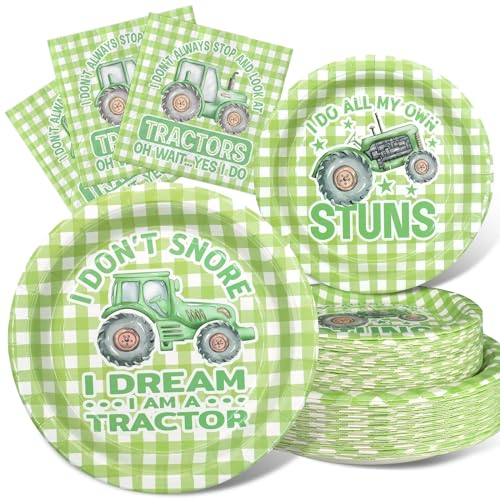 OuteGo Tractor Party Decorations - 20 Packs Plates and Napkins - Disposable, Stylish Supplies for Birthdays and Events