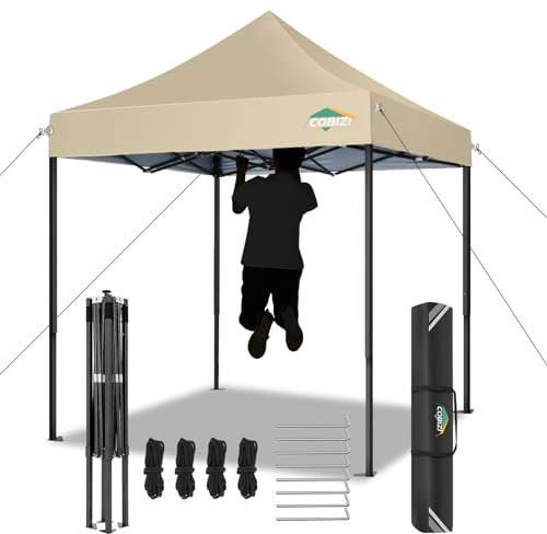 COBIZI Falpavillon 2x2m Wasserdicht Stabil Winterfest Pop Up Pavillon, Ez auf Outdoor Faltbar Gartenzelt, Partyzelt Faltzelt, Einstellbare Höhen, Khaki