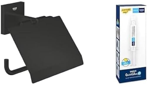 GROHE Start Cube - WC- Papierhalter- Set (Material: Metall, inkl. QuickGlue A1: Klebeset für einen Klebepunkt, verdeckte Befestigung), matt schwarz, 411022430