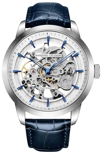 Pagani Design 1638 Reloj para Hombre 43MM Reloj automático para Hombre Diseño Esqueleto Caja de Acero Inoxidable 50M Resistente al Agua Correa de Piel Reloj Deportivo de Lujo.