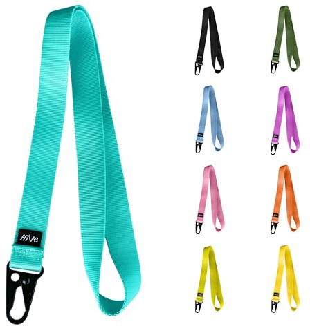FFIVE - Cordon en nylon véritable - Porte-clés, téléphone portable, carte d'identité, portefeuille renforcé, bleu ciel, Taille Unique