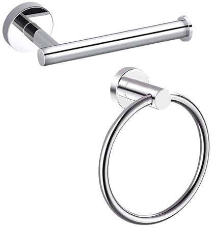 2Pcs Toilet Roll Holder, Towel Ring & Toilet Paper Holder, Wall Mounted 304 Stainless Steel Silver Toilet Paper Holder, Waterproof Rotateproof Holder Set for Bathroom