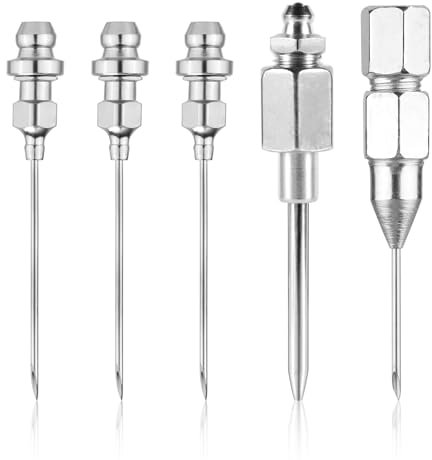 NQEUEPN Grease Needle Nozzle Kit, 5pcs Hardened Steel Mini Bearing Grease Injector Grease Needle Dispenser Injection Fitting Tool Grease Gun Nipple Coupler Tip for Narrow Space & Deep Hole Metal