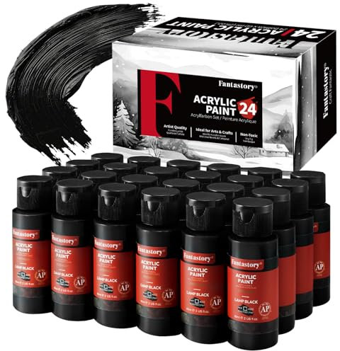 Fantastory Acrylfarben Set, Acrylic Paint SetWasserfest und Lichtecht, ideal für Leinwand, Papier und Stoffe mit und 12 Pinsels 12 Pinsels for art-60ml (24 Schwarz x 60ml)
