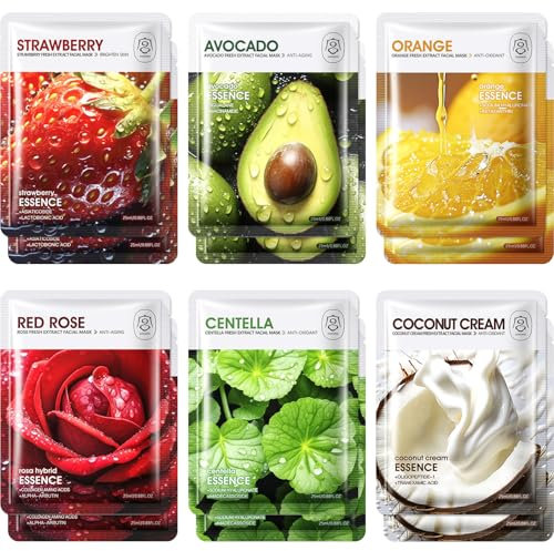 Sularpek 12 Pièces Masque Visage, Masque Hydratant Visage Daily Care, Soin Visage, Natural Moisture Masque Visage, Masque Visage Femme pour Tous Les Types de Peau, Vegan & Cruelty Free