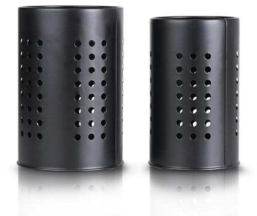 OWLMATE 2 Pièces Pot a Ustensile de Cuisine Inoxydable Porte Ustensiles Cuisine Noir Rangement Ustensiles Cuisine Porte Couvert Utilisé pour les Baguettes et les Cuillères pour Placer et Drainer L'eau