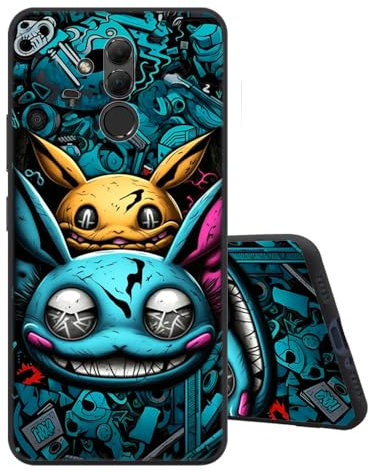 Sinyunron Hülle Kompatibel mit Huawei Mate 20 Lite Handyhülle Silikon Schwarz Matte Rückseite mit Muster,Weiche Stoßfest Kratzfest Schlanke Softschale TPU Schutzhülle,Böse Monster