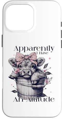 Highland Cow Apparently I Have an Attitude Sarcasm Funny Bow Case for iPhone 16 Pro Max