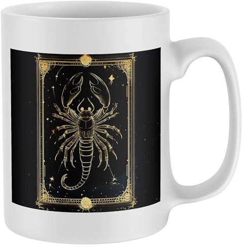Purple Print House Scorpio Mug Gold Scorpion Zodiac Sign Stars Birthday Tea Coffee Cup For Women