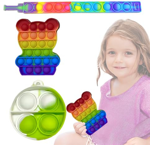 VONJUMA 3 Stück Push and Pop Bubble Sensorisches Fidget Spielzeug Anti Stress Spielzeug Pop Bubble Sensory Fidget Toy Relief Angst Autismus Regenbogen Für Kinder