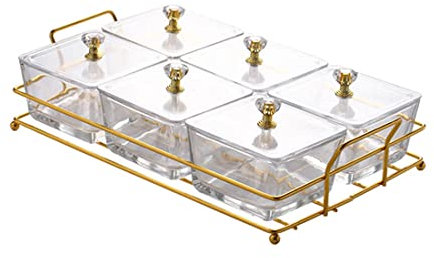 Bandeja de cristal para servir aperitivos con tapa, bandeja de metal extraíble para frutas secas, frutos secos, dulces y aperitivos