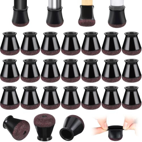 24 Pcs Chair Leg Floor Protectors, 19-28mm Black Chair Leg Caps Furniture Pads Floor Protectors with Felt Pads, Silicone Chair Leg Covers for Protecting Table Legs Prevent Floor Scratches