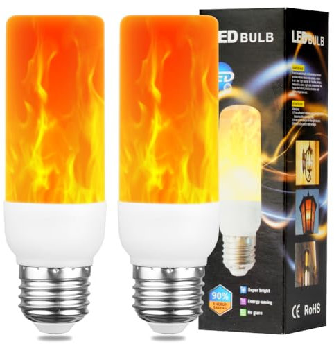 AUAUY LED Flammen Glühbirne, 2 W E27 Flammeneffekt Glühbirne, 1400 K 3 Beleuchtungsmodi Flackernde Dekorative Lampen für den Innen- und Außenbereich für Garten Bar Halloween Weihnachten (2 Stück)