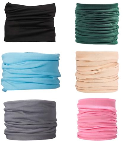 Generisch Set di 6 sciarpe multifunzionali senza cuciture, con maschere elastiche multifunzionali, protezione per la testa sportiva; multicolore (verde, nero, blu, rosa, kaki, grigio), multicolore,