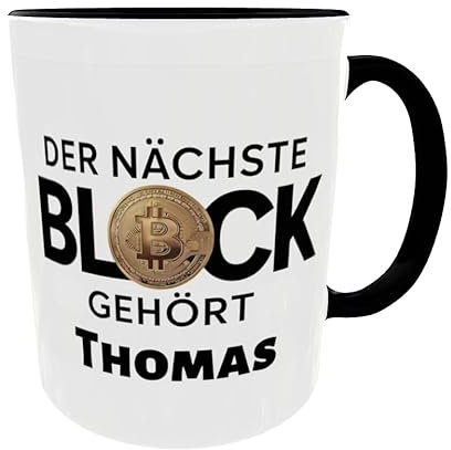Personalisierte Lotto-Miner Kaffeetasse – Bitcoin Tasse mit Name & Spruch Der nächste Block gehört... Geschenk für Krypto Blockparty
