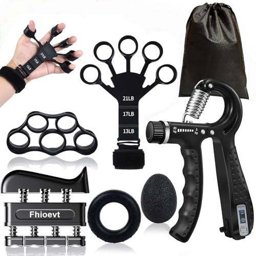 Fhioevt Handtrainer Fingertrainer, (6 Pcs) Verstellbarer Unterarmtrainer Griffkraft Trainer Krafttraining Griffstärker, Finger Handgelenk Trainer, Trainingsring & Stressabbau-Griffball mit Tragetasche