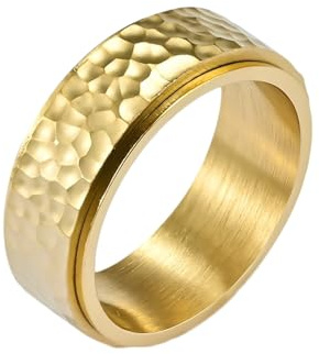 Wycian Ringe Frauen Elegant, Damen Ring Silber Titanstahl Größe 54 (17.2) Spinnerring Hammerschlagmuster Breit 8mm Personalisiert für Mutter Abschlussball